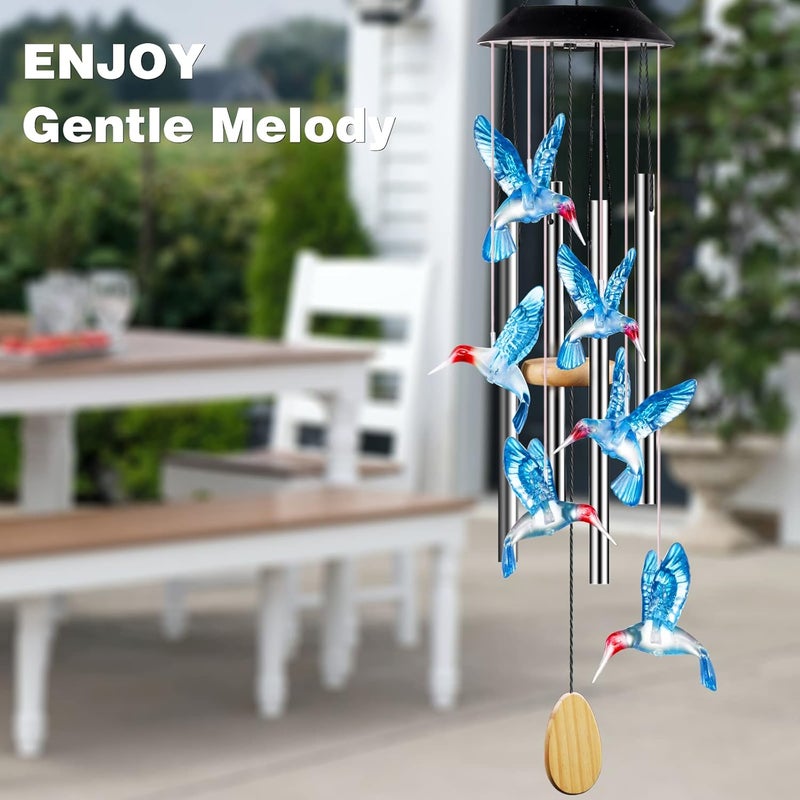 DesGully Wind Chimes,Hummingbird Solar Wind Chimes for Outside Color Changing,4 Aluminum Tubes Wind Bell for Garden/Patio Decor Thanksgiving Gifts for Mom, Wife, Grandma Neighbors(25 Inch Deep Tone) - Image 4